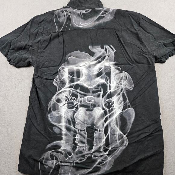 Death Row Records Shirt Mens L Black Button Up Viscose Ripple Junction Smoke - Picture 8 of 8